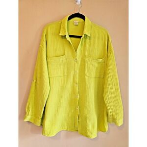 Magaschoni Organic Cotton Gauze Button Up Shirt-green-Women’s Size Medium